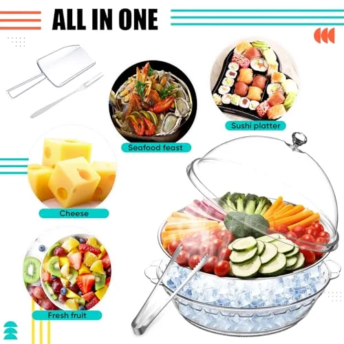 11.8" Chilled Serving Tray for Parties with Compartments and lid Ice Chilled Party Platter Charcuterie Serving Board Cold Dish Dip for Fruit Seafood Vegetable Shrimp Cocktail() view 4