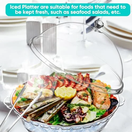 11.8" Chilled Serving Tray for Parties with Compartments and lid Ice Chilled Party Platter Charcuterie Serving Board Cold Dish Dip for Fruit Seafood Vegetable Shrimp Cocktail() view 5