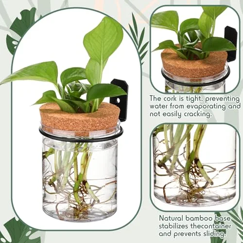 Wall Plant Holder with Plastic Propagation Vases Hanging Planter Wall Mounted Set for Plants Growing in Water Hydroponic Artificial Plants Indoor Decor (3.54" X 4.33",Stylish) view 3