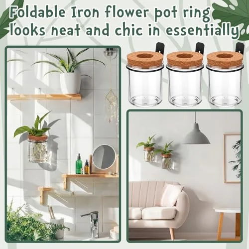 Wall Plant Holder with Plastic Propagation Vases Hanging Planter Wall Mounted Set for Plants Growing in Water Hydroponic Artificial Plants Indoor Decor (3.54" X 4.33",Stylish) view 4