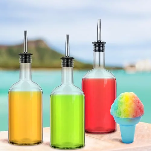 Glass Syrup Bottle for Coffee Bar Glass Liquor Bottle Long Neck Bottles Pour Bottles with Pourer & Caps for Liquor Wine Juice Snowcone Syrup view 10