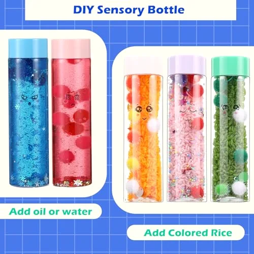 Sensory Bottles Kits Valentine's Day Party Supplies Empty Plastic Bottles Funnel Rice Stars Sequins Clay Slices Stickers Glitter Powder Colo Foam Balls for DIY Art Fun Crafts view 2