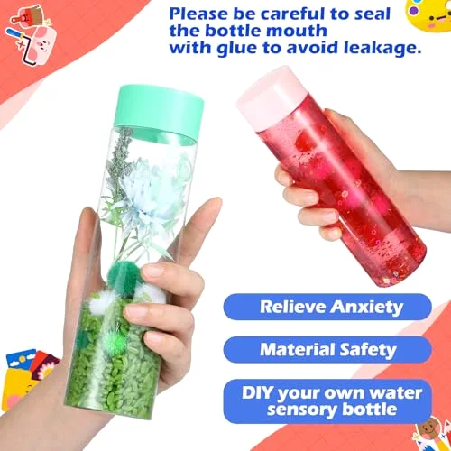 Sensory Bottles Kits Valentine's Day Party Supplies Empty Plastic Bottles Funnel Rice Stars Sequins Clay Slices Stickers Glitter Powder Colo Foam Balls for DIY Art Fun Crafts view 3