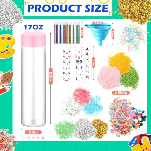 Sensory Bottles Kits Valentine's Day Party Supplies Empty Plastic Bottles Funnel Rice Stars Sequins Clay Slices Stickers Glitter Powder Colo Foam Balls for DIY Art Fun Crafts view 4