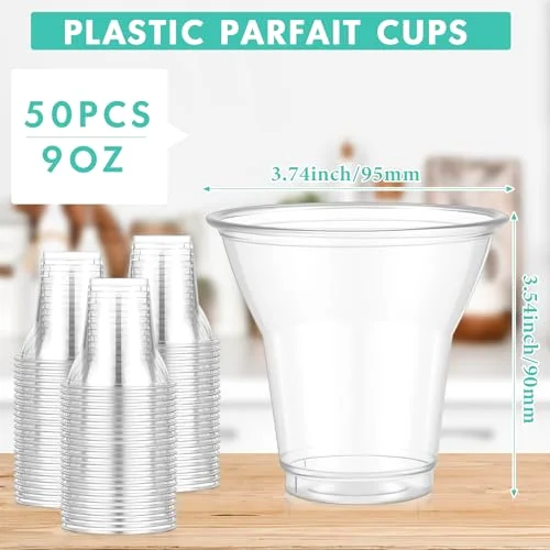 Plastic Parfait Cups Root Beer Float Cups Peanut Buster Parfait Glasses Classic Disposable Crystal Milkshake Mugs for Sundae Yogurt Ice Cream Christmas Party Drinks () view 7