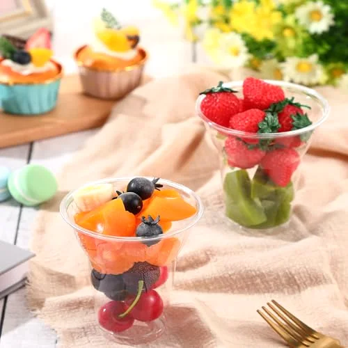 Plastic Parfait Cups Root Beer Float Cups Peanut Buster Parfait Glasses Classic Disposable Crystal Milkshake Mugs for Sundae Yogurt Ice Cream Christmas Party Drinks () view 9