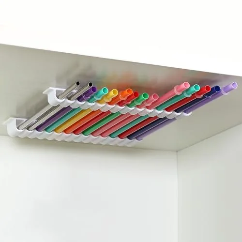 Straw Holder for Cabinet Reusable Straw Organizer with Double Sided Adhesive Tape Screws Storage Container for Kitchen Counter Cupboard(,Classic) view 6