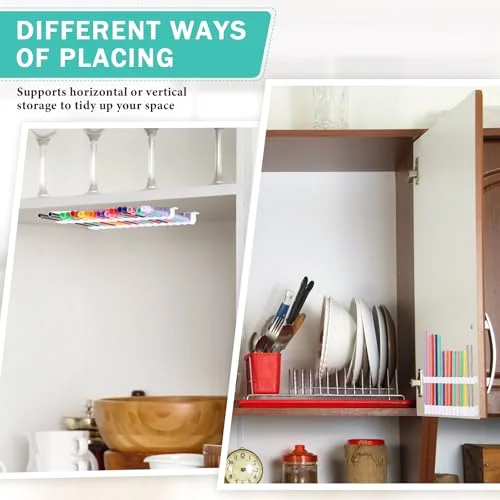 Straw Holder for Cabinet Reusable Straw Organizer with Double Sided Adhesive Tape Screws Storage Container for Kitchen Counter Cupboard(,Classic) view 8