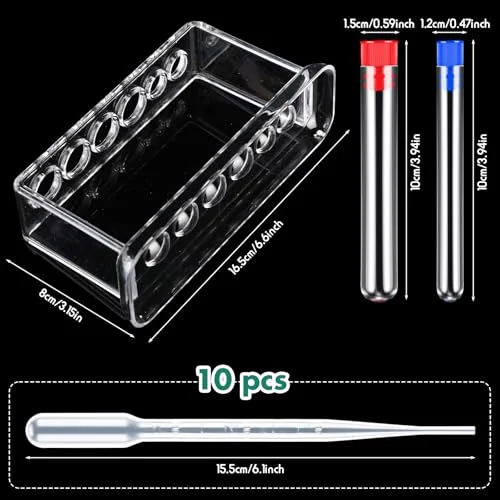 Beakers and Test Tubes Set Including 3 Graduated Cylinder 5 Plastic Beakers 3 Erlenmeyer Flask 10 Droppers 6 Plastic Test Tubes with Rack for Home Science Lab Party DIY view 4