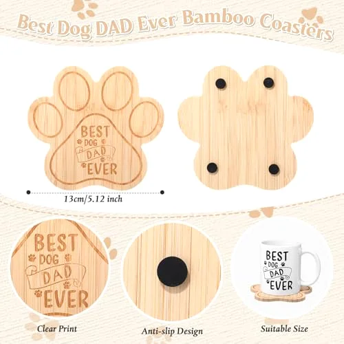 Best Dog Dad Ever Mug with Bamboo Coasters Dog Dad Gifts for Men Paw Puppy Cute Coffee Cup Birthday Gifts for Pet Animal Lovers(Dogdad) view 2
