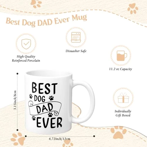 Best Dog Dad Ever Mug with Bamboo Coasters Dog Dad Gifts for Men Paw Puppy Cute Coffee Cup Birthday Gifts for Pet Animal Lovers(Dogdad) view 3