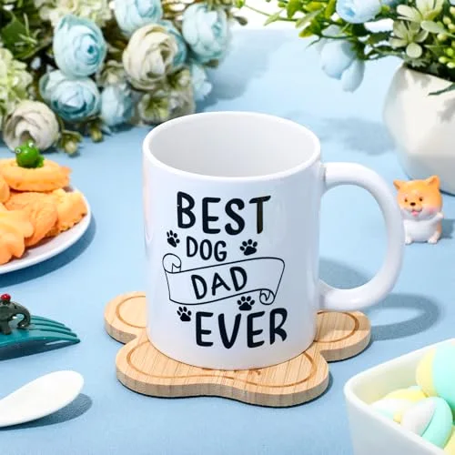 Best Dog Dad Ever Mug with Bamboo Coasters Dog Dad Gifts for Men Paw Puppy Cute Coffee Cup Birthday Gifts for Pet Animal Lovers(Dogdad) view 4