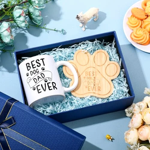 Best Dog Dad Ever Mug with Bamboo Coasters Dog Dad Gifts for Men Paw Puppy Cute Coffee Cup Birthday Gifts for Pet Animal Lovers(Dogdad) view 5