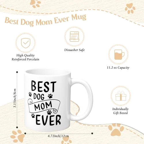 Best Dog Mom Ever Mug with Bamboo Coasters Dog Mom Mothers Day Gifts for Women Paw Puppy Coffee Cup Birthday Gifts for Pet Animal Lovers(Dogmom) view 2