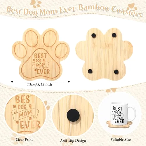 Best Dog Mom Ever Mug with Bamboo Coasters Dog Mom Mothers Day Gifts for Women Paw Puppy Coffee Cup Birthday Gifts for Pet Animal Lovers(Dogmom) view 3