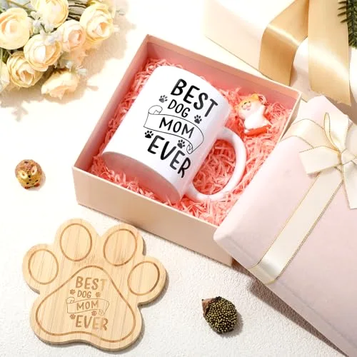 Best Dog Mom Ever Mug with Bamboo Coasters Dog Mom Mothers Day Gifts for Women Paw Puppy Coffee Cup Birthday Gifts for Pet Animal Lovers(Dogmom) view 4