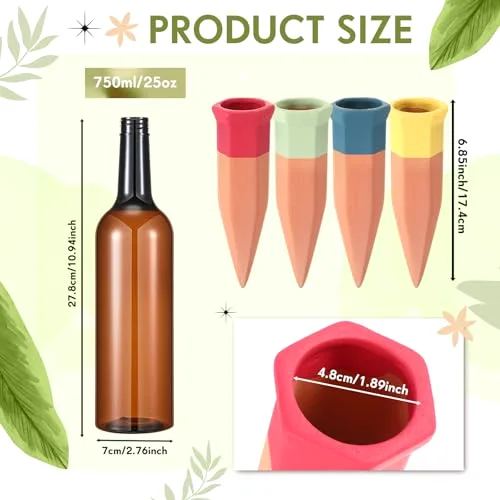 Plant Watering Devices, Terracotta Watering Spikes with Plastic Wine Bottles, Slow Release Vacation Insert Automatic Plant Waterer Devices for Indoor Outdoor view 2
