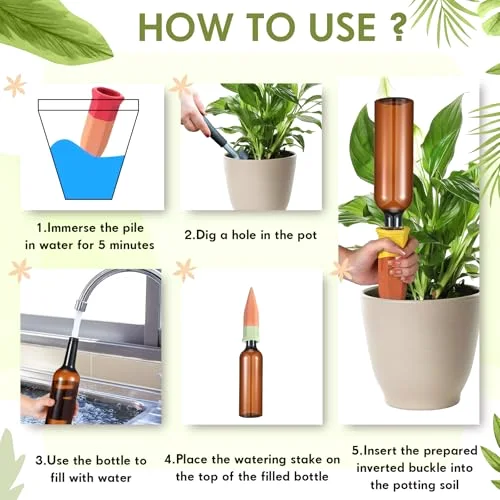 Plant Watering Devices, Terracotta Watering Spikes with Plastic Wine Bottles, Slow Release Vacation Insert Automatic Plant Waterer Devices for Indoor Outdoor view 4