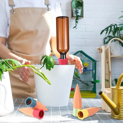 Plant Watering Devices, Terracotta Watering Spikes with Plastic Wine Bottles, Slow Release Vacation Insert Automatic Plant Waterer Devices for Indoor Outdoor view 5