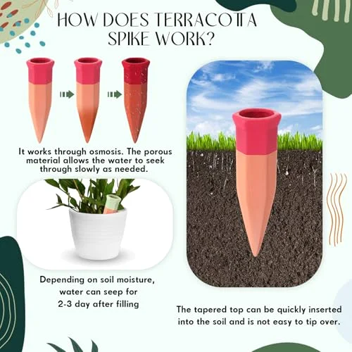 Terracotta Watering Spikes Colorful Automatic Self Watering Stakes Slow Release Vacation Plant Waterer Devices for Indoor Outdoor Plants view 3