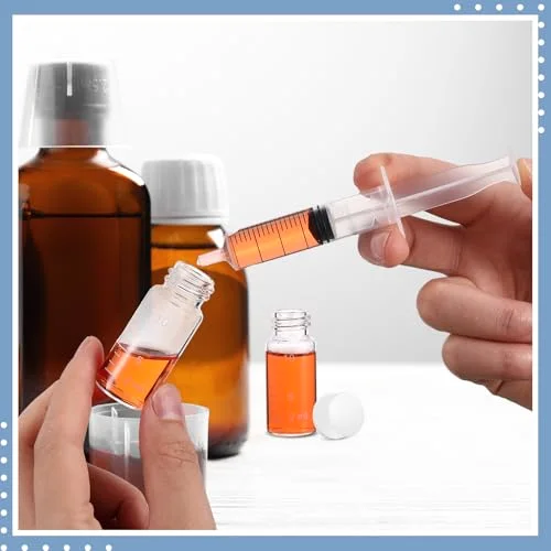 Liquid Medicine Travel Container Scale Glass Bottles, Single Dose Medicine Bottles Dispenser with Leak-proof Plug and& Plastic Syringe Travel Essentials Accessories() view 4
