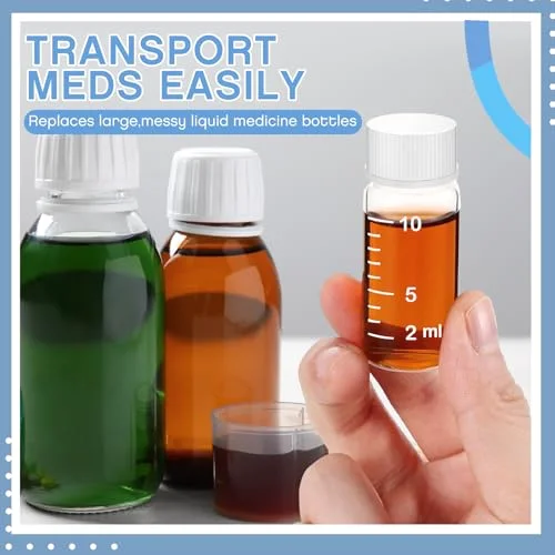 Liquid Medicine Travel Container Scale Glass Bottles, Single Dose Medicine Bottles Dispenser with Leak-proof Plug and& Plastic Syringe Travel Essentials Accessories() view 5