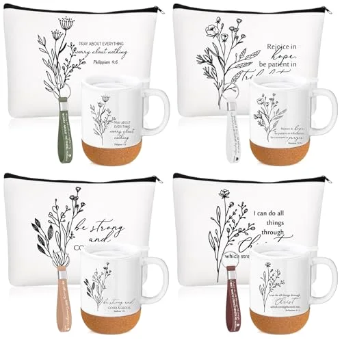 Christian Gifts Set Coffee Mug Cup Bible Verse Makeup Bag with Keychain Religious Church Gifts for Women Clergy Pastor Wife Grandma(Neutral) view 6
