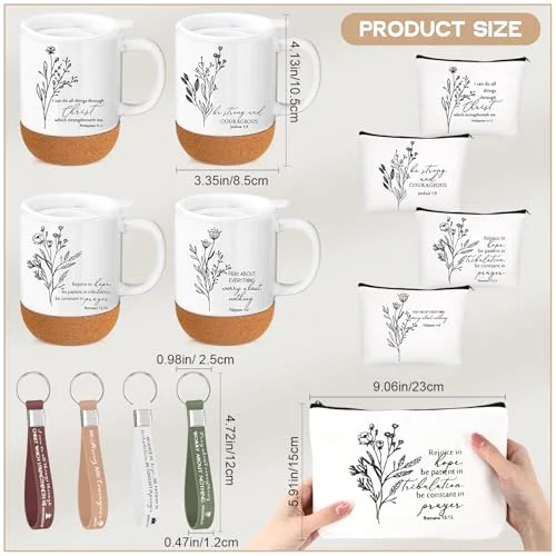 Christian Gifts Set Coffee Mug Cup Bible Verse Makeup Bag with Keychain Religious Church Gifts for Women Clergy Pastor Wife Grandma(Neutral) view 7