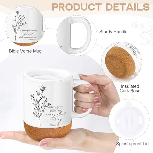 Christian Gifts Set Coffee Mug Cup Bible Verse Makeup Bag with Keychain Religious Church Gifts for Women Clergy Pastor Wife Grandma(Neutral) view 8