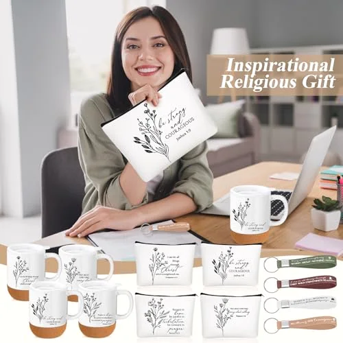 Christian Gifts Set Coffee Mug Cup Bible Verse Makeup Bag with Keychain Religious Church Gifts for Women Clergy Pastor Wife Grandma(Neutral) view 10