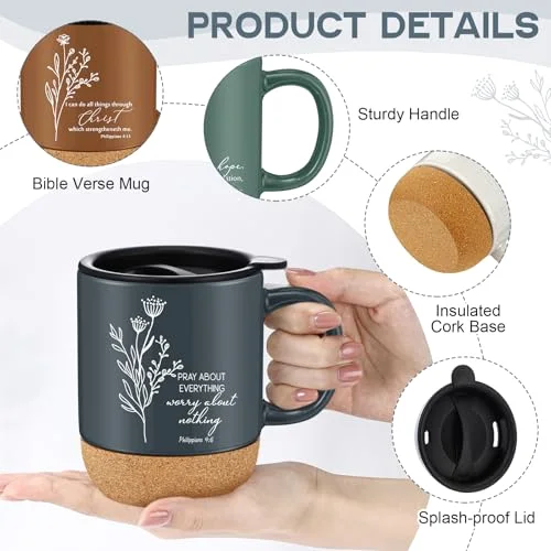 Christian Gifts Set Coffee Mug Cup Bible Verse Makeup Bag with Keychain Religious Church Gifts for Women Clergy Pastor Wife Grandma(Neutral) view 3