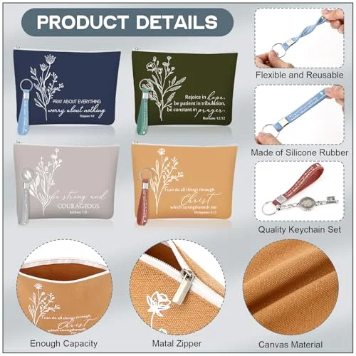 Christian Gifts Set Coffee Mug Cup Bible Verse Makeup Bag with Keychain Religious Church Gifts for Women Clergy Pastor Wife Grandma(Neutral) view 4