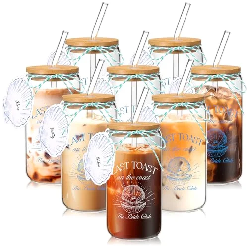 Last Toast on the Coasts Bachelorette Party Glasses Cups with Bamboo Lids and Glass Straw Coastal Bachelorette Weekend Favors for Bride Bridesmaid Gifts