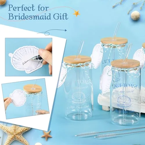 Last Toast on the Coasts Bachelorette Party Glasses Cups with Bamboo Lids and Glass Straw Coastal Bachelorette Weekend Favors for Bride Bridesmaid Gifts view 2