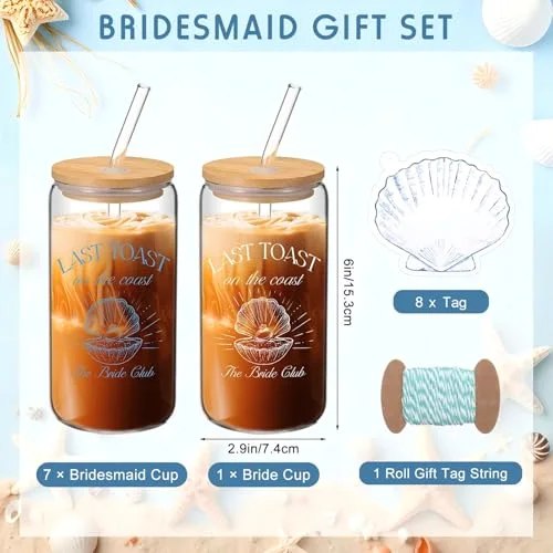 Last Toast on the Coasts Bachelorette Party Glasses Cups with Bamboo Lids and Glass Straw Coastal Bachelorette Weekend Favors for Bride Bridesmaid Gifts view 3