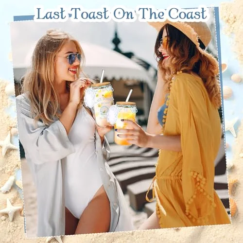 Last Toast on the Coasts Bachelorette Party Glasses Cups with Bamboo Lids and Glass Straw Coastal Bachelorette Weekend Favors for Bride Bridesmaid Gifts view 4