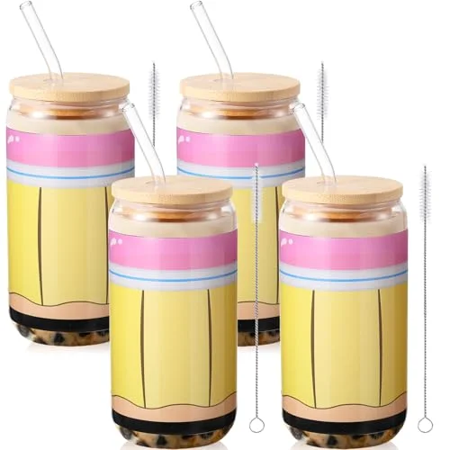 Back to School Teacher Gifts Glass Cups Drinking Tumbler with Lids and Straws Coffee Cups Bulk First Day of School Gifts for Women (,Notebook Line) view 6