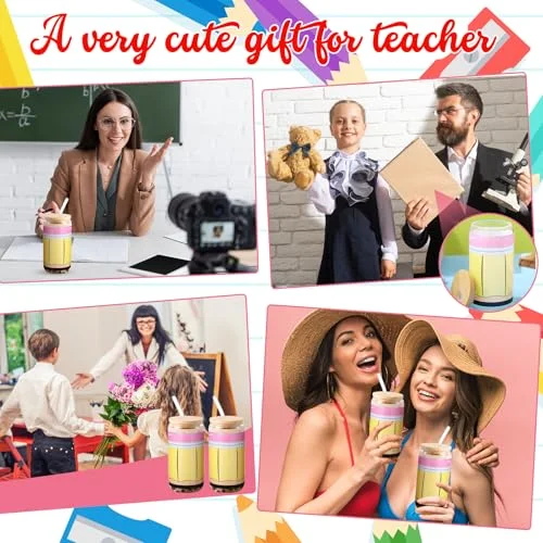 Back to School Teacher Gifts Glass Cups Drinking Tumbler with Lids and Straws Coffee Cups Bulk First Day of School Gifts for Women (,Notebook Line) view 8