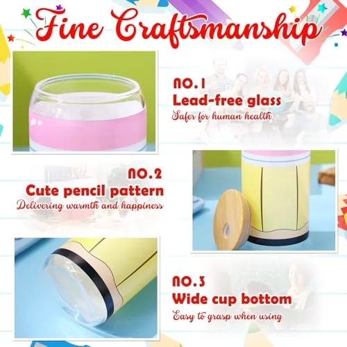 Back to School Teacher Gifts Glass Cups Drinking Tumbler with Lids and Straws Coffee Cups Bulk First Day of School Gifts for Women (,Notebook Line) view 10