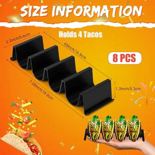 Taco Holder Stands Set of 8 Large Tray Plates Plastics Shell Holder for Taco Tuesday Night Mexican Festival Party Supplies, Dishwasher Microwave Safe view 2