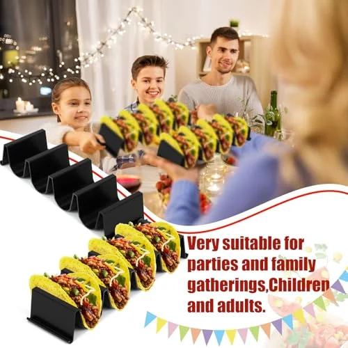 Taco Holder Stands Set of 8 Large Tray Plates Plastics Shell Holder for Taco Tuesday Night Mexican Festival Party Supplies, Dishwasher Microwave Safe view 3