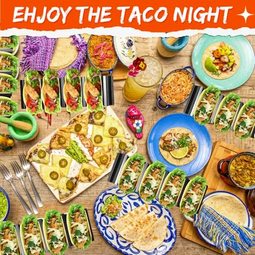 Taco Holder Stands Set of 8 Large Tray Plates Plastics Shell Holder for Taco Tuesday Night Mexican Festival Party Supplies, Dishwasher Microwave Safe view 4