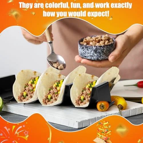 Taco Holder Stands Set of 8 Large Tray Plates Plastics Shell Holder for Taco Tuesday Night Mexican Festival Party Supplies, Dishwasher Microwave Safe view 5