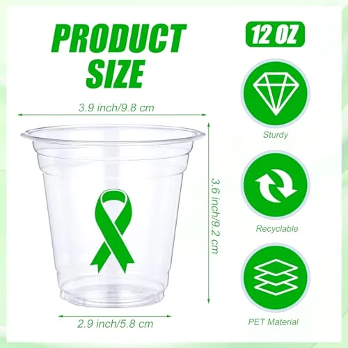 Mental Health Awareness Items Ribbon Plastic Cups Bulk Ribbon Disposable Cups for Survivor Fighter Fundraiser Month view 2