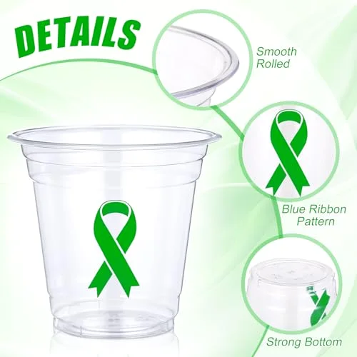 Mental Health Awareness Items Ribbon Plastic Cups Bulk Ribbon Disposable Cups for Survivor Fighter Fundraiser Month view 3