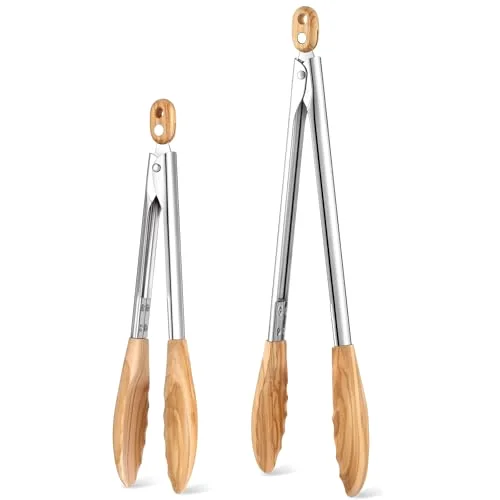 Olive Wooden Kitchen Tongs for Cooking Wooden Utensil Set Salad Tongs with Wood Tips for Serving Salad Flipping Burgers Grilling and Much More view 6