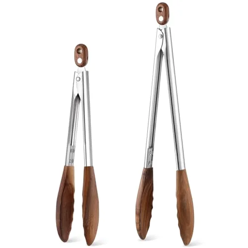 Kitchen Tongs for Cooking Wooden Utensil Set Salad Tongs with Wood Tips for Serving Salad Flipping Burgers Grilling and Much More (,Walnut Wooden) view 6