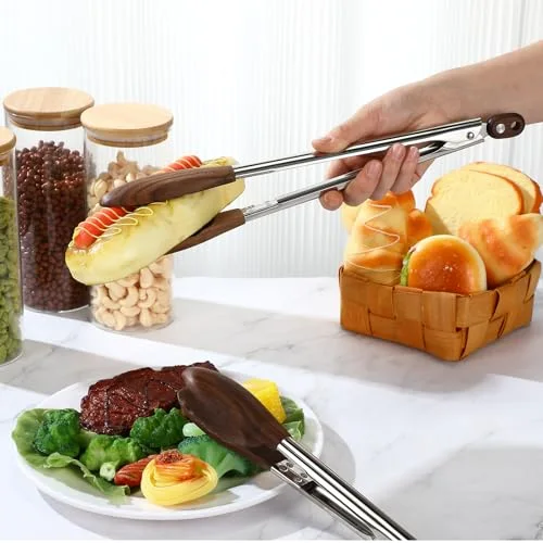 Kitchen Tongs for Cooking Wooden Utensil Set Salad Tongs with Wood Tips for Serving Salad Flipping Burgers Grilling and Much More (,Walnut Wooden) view 7
