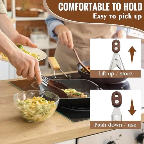 Kitchen Tongs for Cooking Wooden Utensil Set Salad Tongs with Wood Tips for Serving Salad Flipping Burgers Grilling and Much More (,Walnut Wooden) view 10