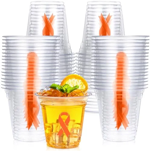 Cancer Awareness Plastic Cups Bulk Leukemia Awareness Products Ribbon Disposable Cups for Leukemia Kidney Cancer Sclerosis Lymphoma Buttons